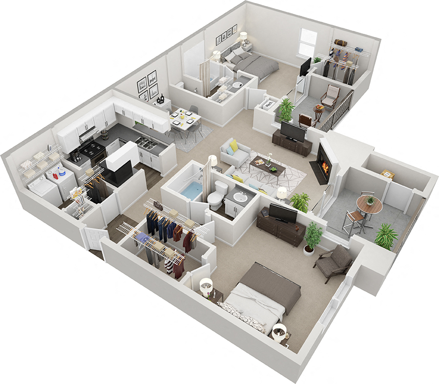 Arbor Mill  Contemporary Floorplan 2 Bedroom 2 Bathroom